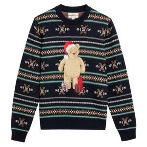 Denim & Flower Navy Festive Bear Sweater size S